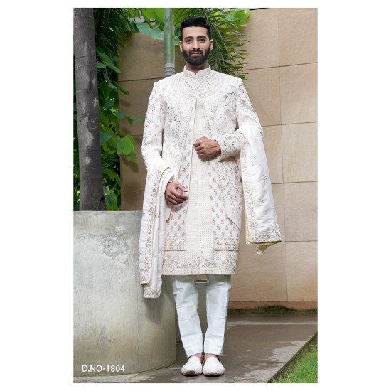 Designer Three Layer Stone Work Wedding Sherwani