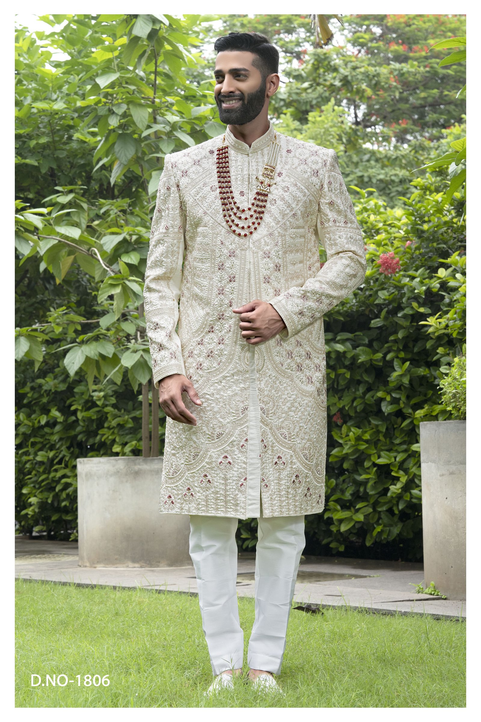 Designer Single Pattern Wedding Sherwani For Groom