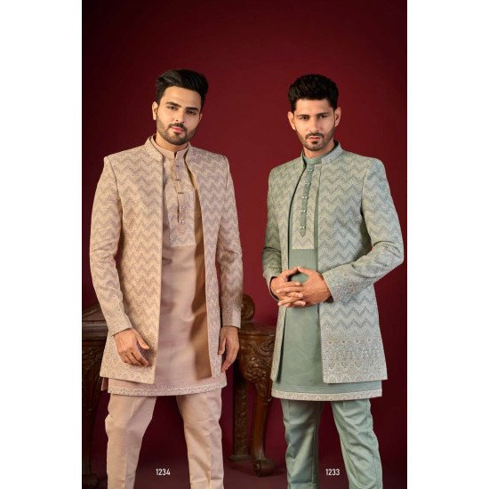 Designer Men's Chevron and Abstract Embroidered Indo-Western Indo