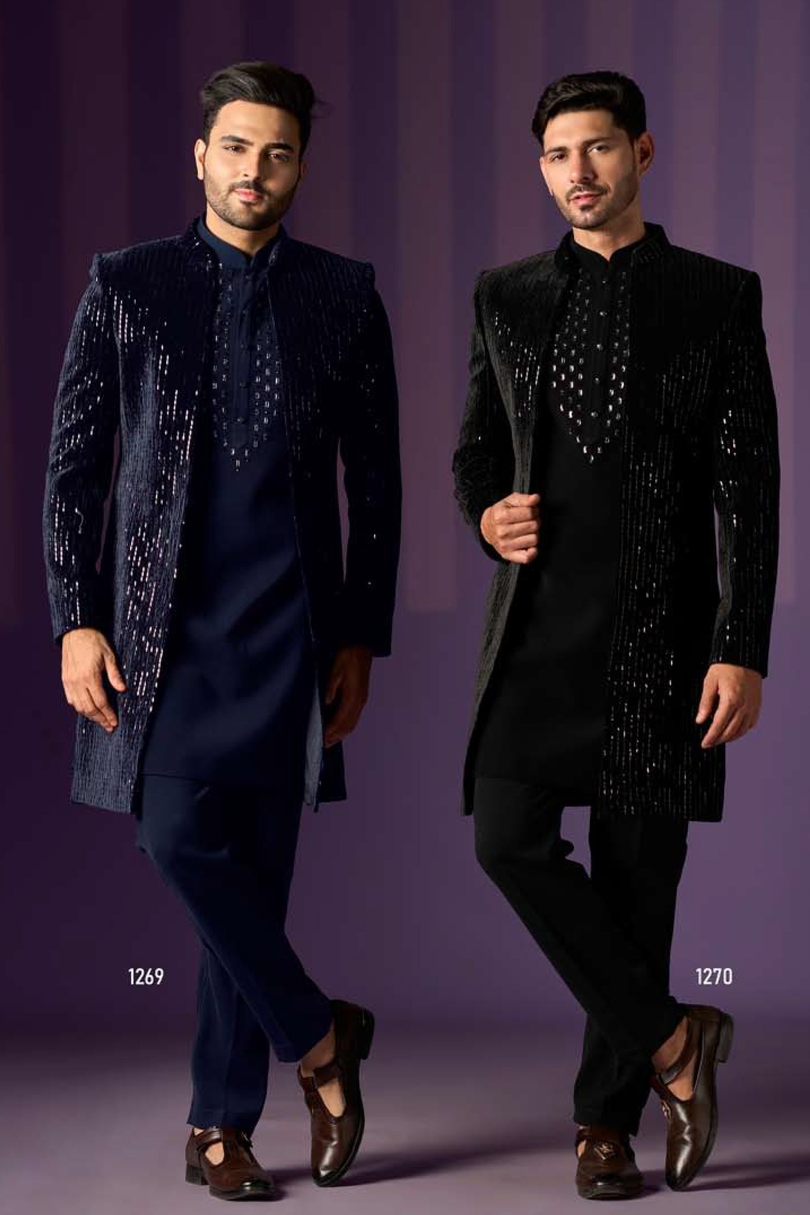 Bespoke Jodhpuri Achkan Sets with Vertical Sequin Stripes