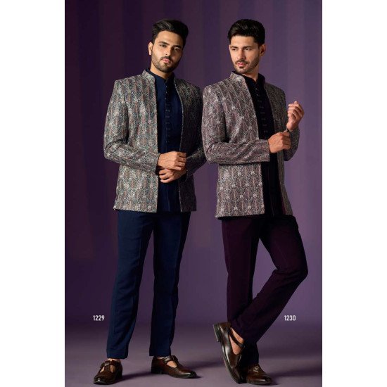 Designer Short Pattern Achkan Sets in Navy Blue and Wine