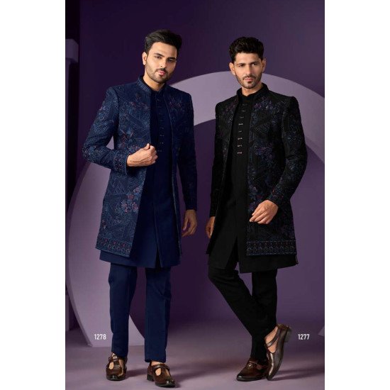 Designer Mens Embroidered Double Pattern Indowestern