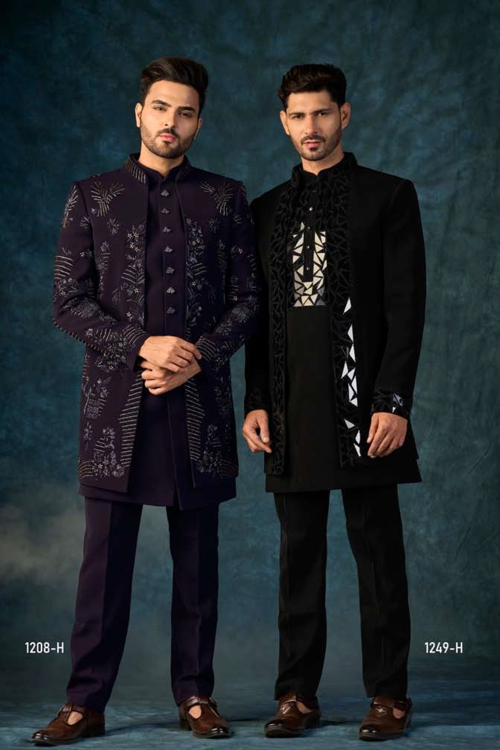 Black Mirror Work Indo Western Sherwani for Men
