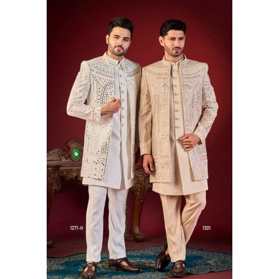 Designer Men's Heavy Mirror Work and Sequin Embroidered Indo