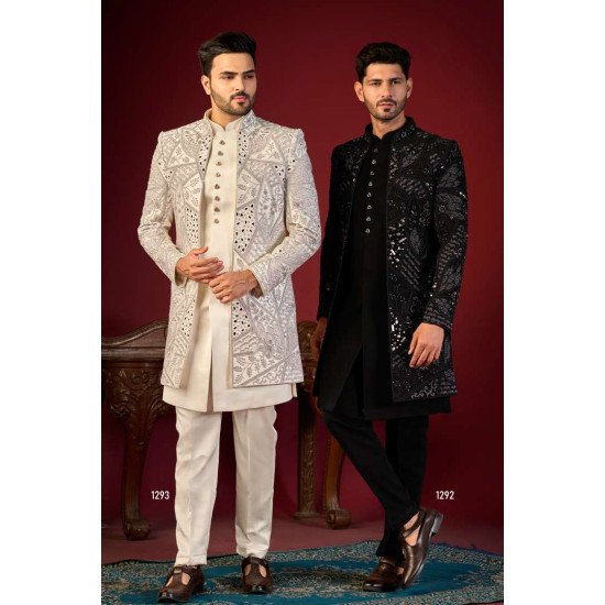 Designer Black and White Indowesern with Abstract and Sequin Work