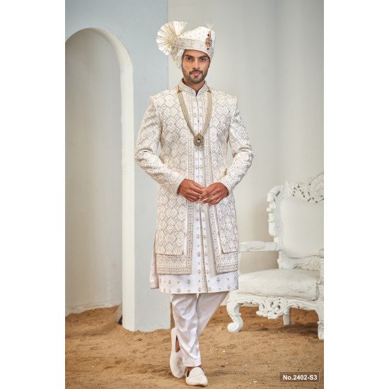 Designer Multi Layer Mehroom Touch Groom Sherwani