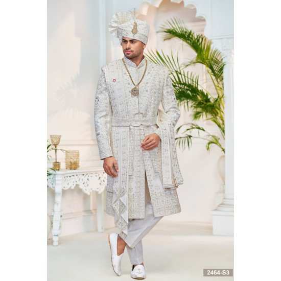 Designer Belt Pattern Sherwani For Wedding