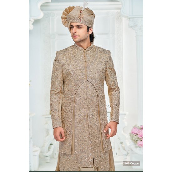 Designer Dark Golden Wedding Sherwani