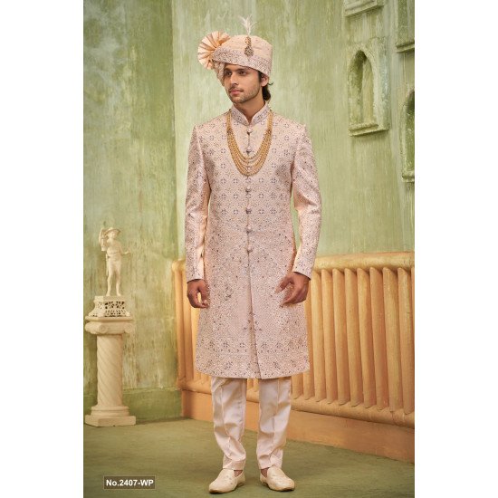 Designer Pink Handwork Sherwani For Men