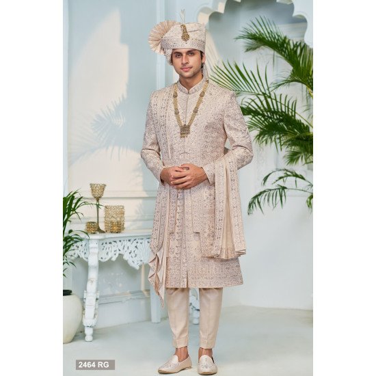 Designer Multi Layer Belt Pattern Groom Sherwani 