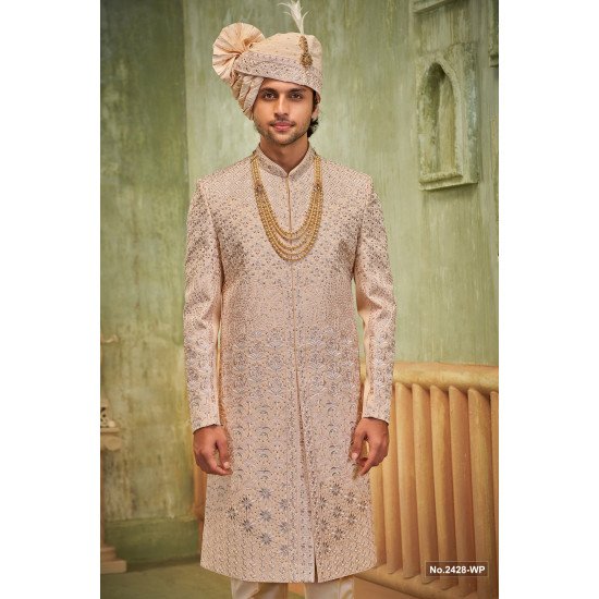 Designer Peach Color Embroidred & Stone Work Sherwani