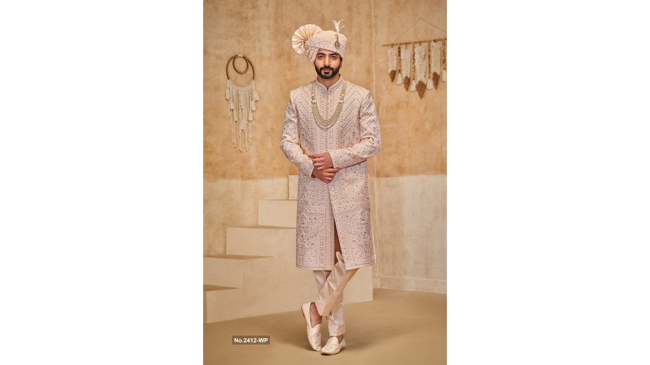 Designer Achkan Pattern Wedding Sherwani  For Groom