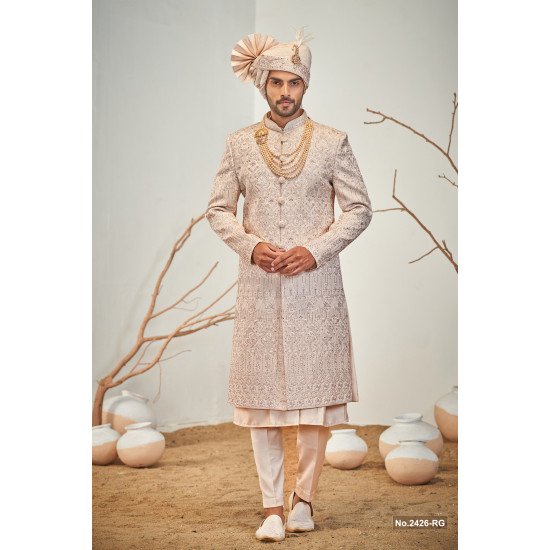Designer Pink Stone Work Wedding Sherwani
