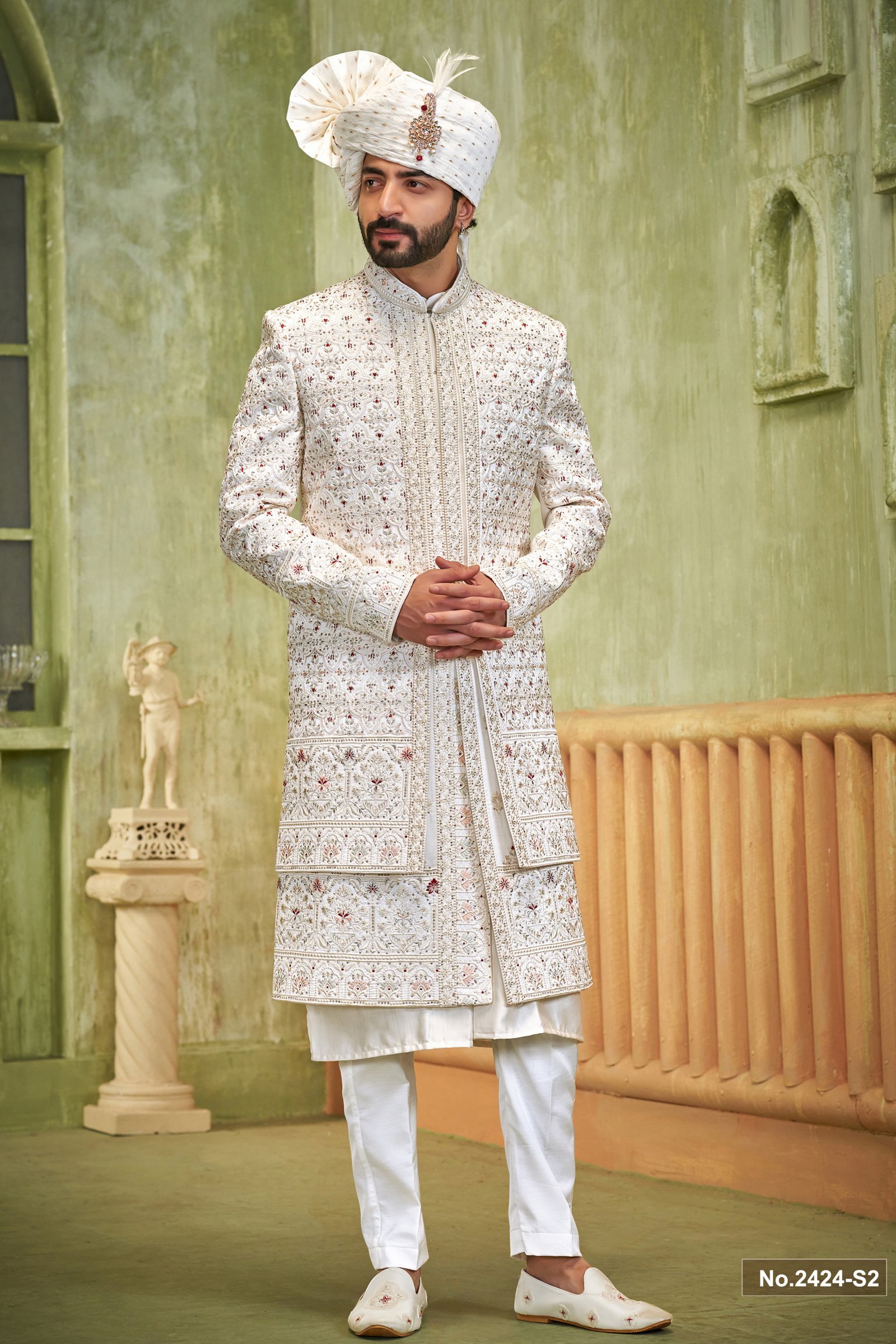 Designer Double Kurta Pattern Groom Sherwani 