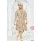Designer Cream Double Belt Pattern Wedding Sherwani