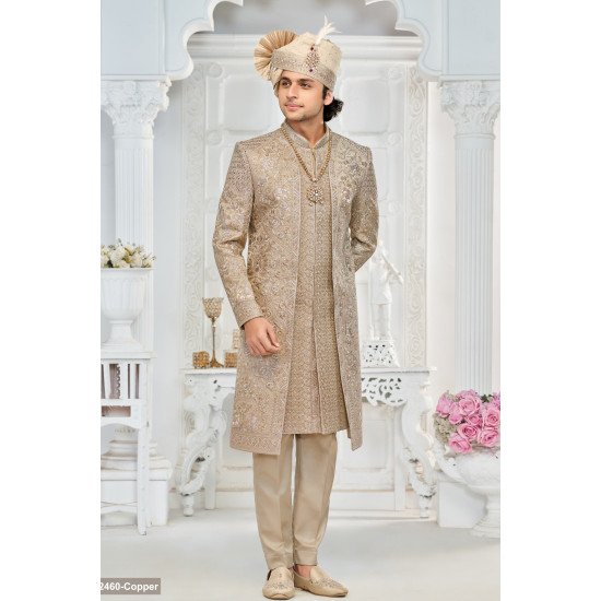 Designer Copper Colored Motif Work Double Pattern Sherwani