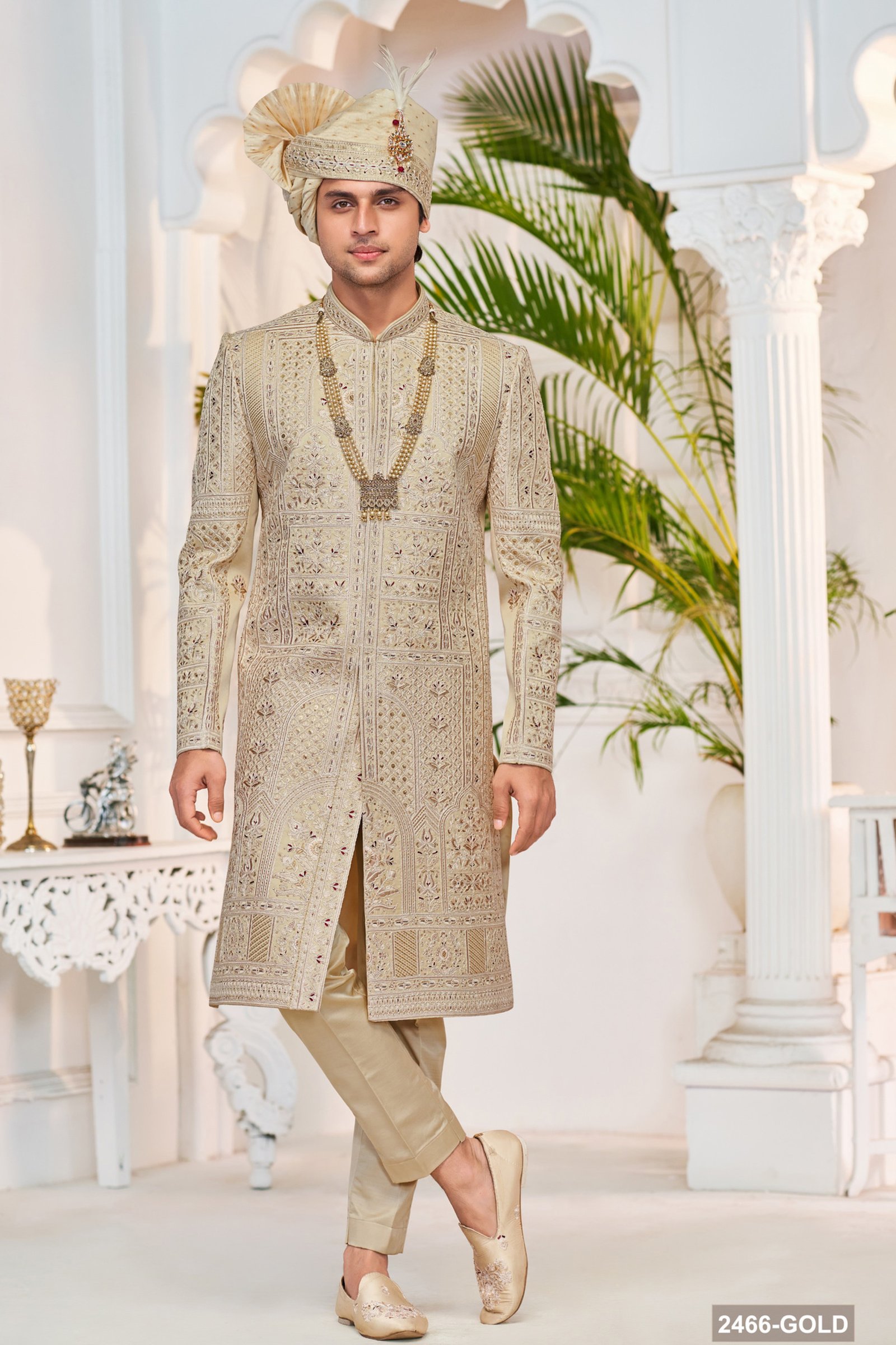 Designer Copper Sequence Work Achkan Pattern Sherwani