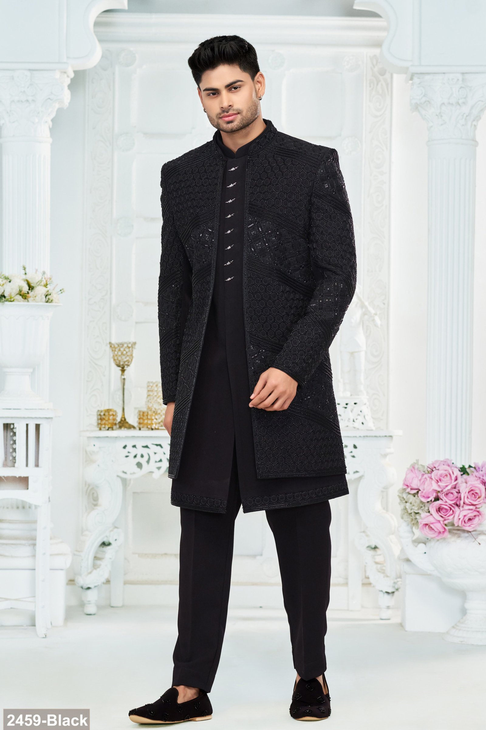Designer Black Handwork Double Pattern Indo For Wedding