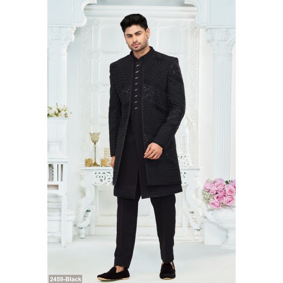 Designer Black Handwork Double Pattern Indo For Wedding