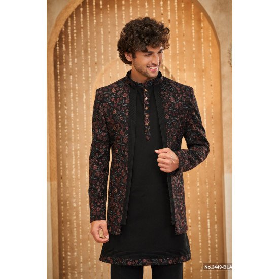 Designer Short Pattern Wedding Indowestern With Embroidery Work