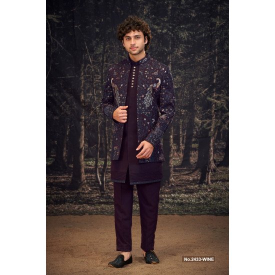 Designer Wine Short Pattern Wedding IndoWestern
