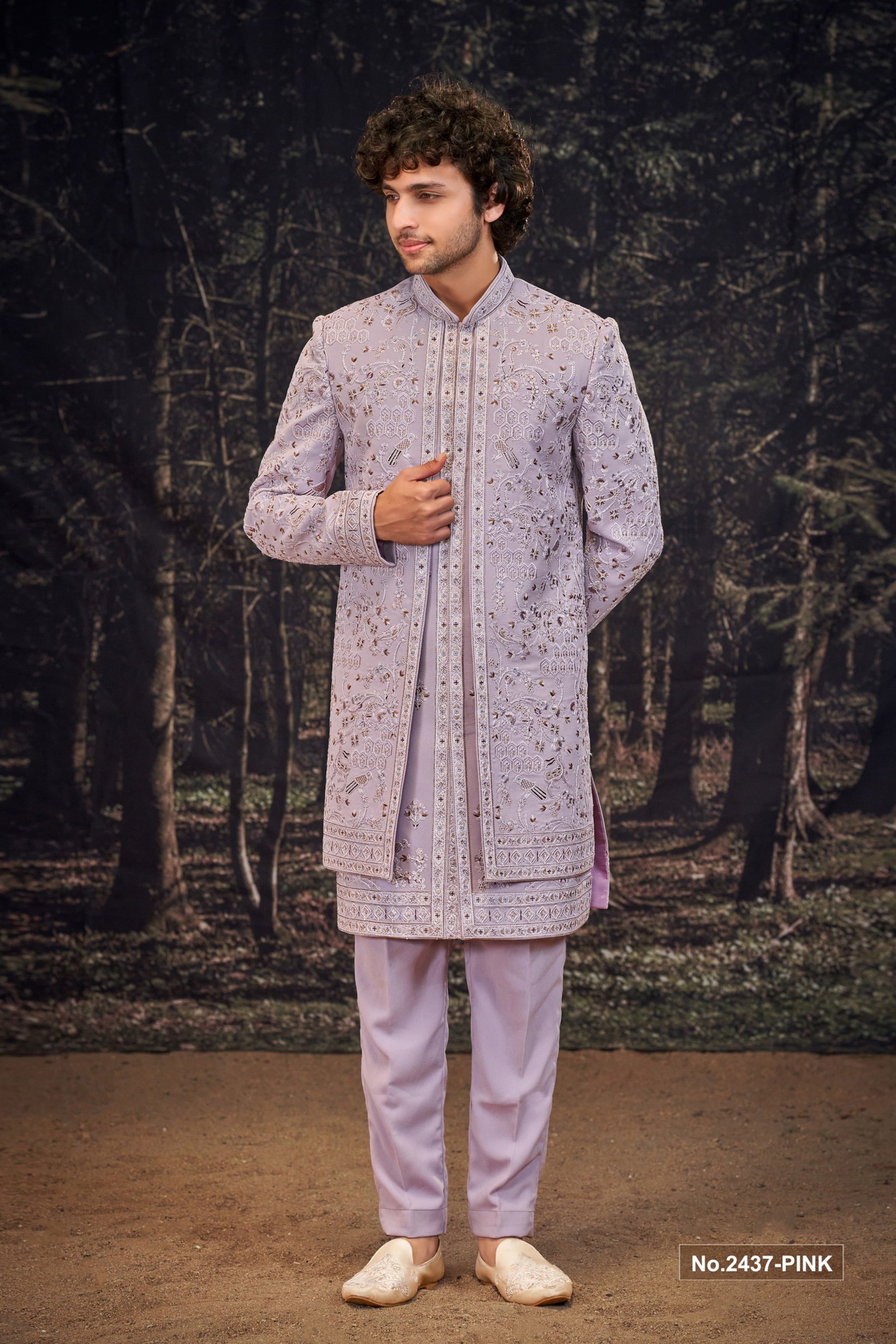 Designer Pink Double Pattern Indo Western For Groom
