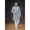 Designer Sky Blue Embroidery Work Double Pattern Indowestern For Groom
