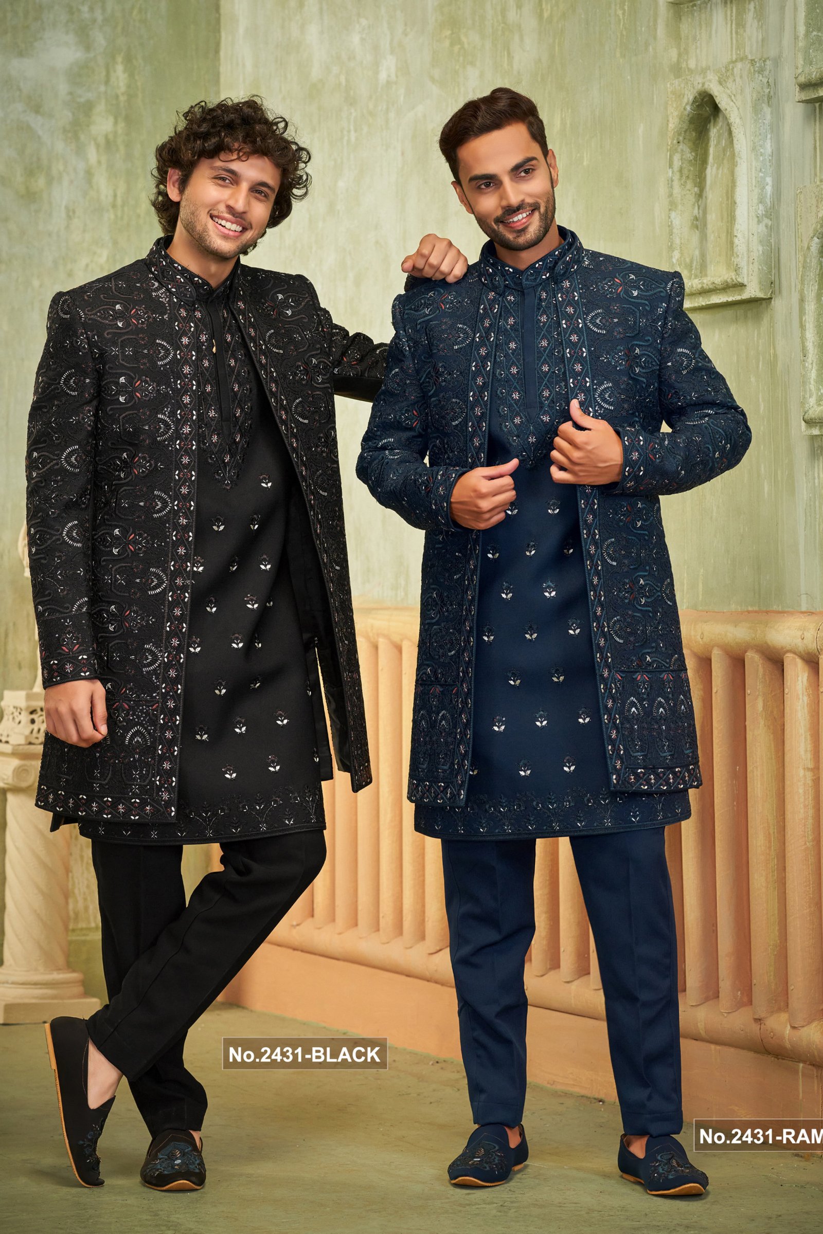 Designer Black & Blue Indowestern For Wedding 