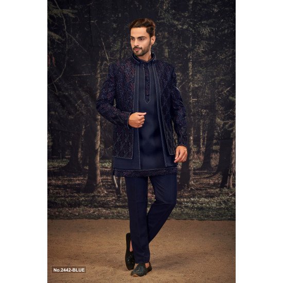 Designer Navy Blue Three Layer Short Pattern Indo
