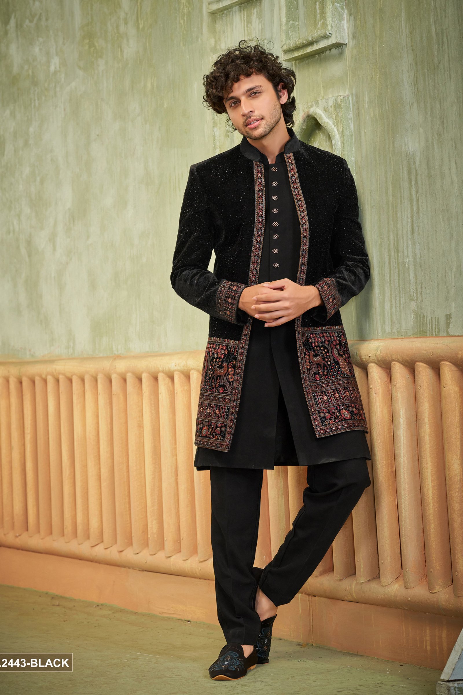 Designer Black Velvet Fabric Double Pattern Indo
