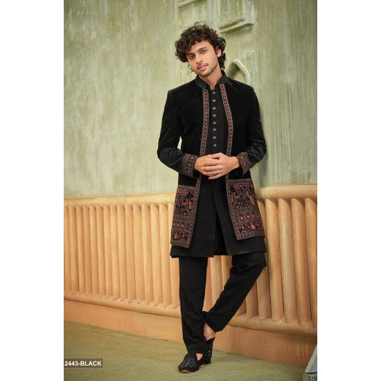 Designer Black Velvet Fabric Double Pattern Indo