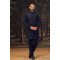 Designer Navy Blue Short Pattern Handwork Groom Indowestern