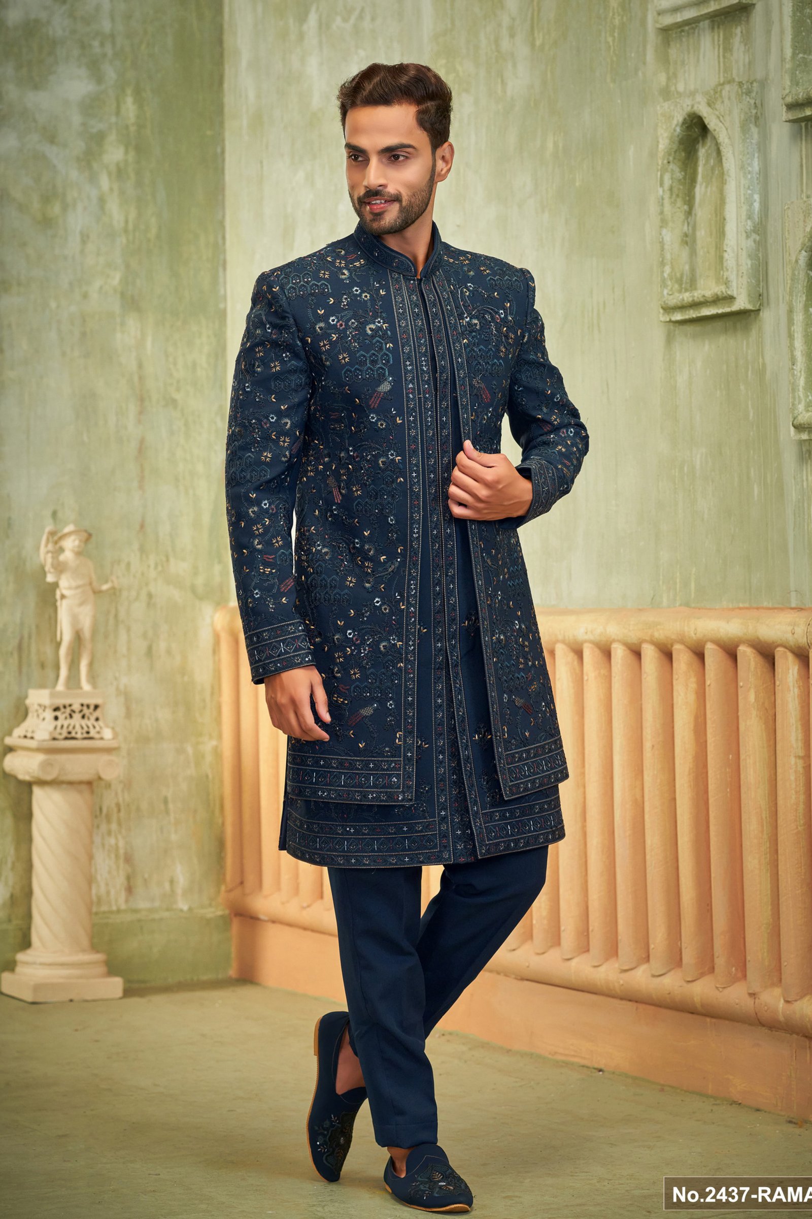 Designer Blue Embroidery Work Indo For Wedding