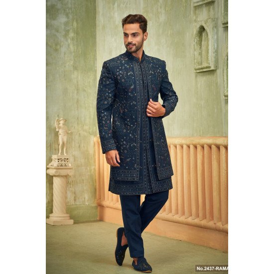 Designer Blue Embroidery Work Indo For Wedding