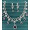 Designer Red Floral Vine CZ Necklace Set with Teardrop Pendant & Earrings