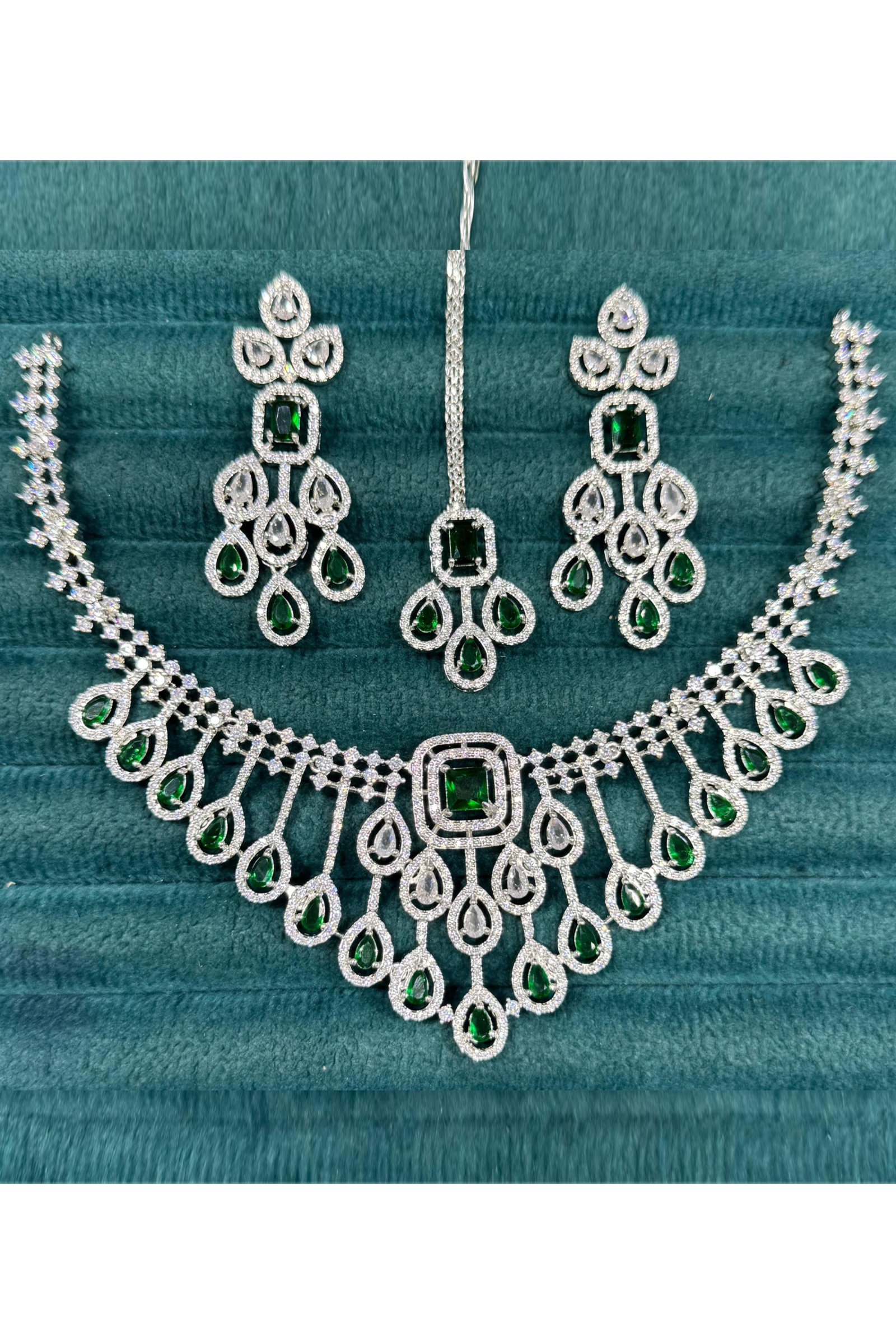 All Eyes on You Square Bottle Green CZ Bridal Set with Dazzling Drops