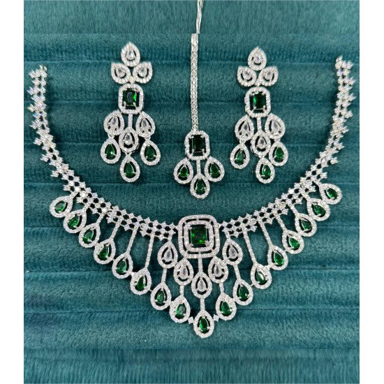 All Eyes on You Square Bottle Green CZ Bridal Set with Dazzling Drops