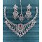 Majestic Diamond Look Red Stone Work Set with Central Square CZ Stone & Hanging Drops