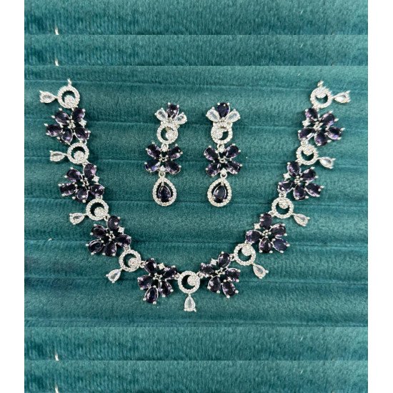 Flower Design CZ Necklace & Earrings Set – Elegant Diamond Look Jewelry