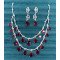 Triple Layer Red Gem Necklace Set with Dangling Earrings