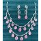 Cubic Zirconia Bridal Jewelry Set with Pink Pear Drop Stones & Matching Earrings