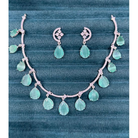 Designer Mint Green Stone Work Necklace 