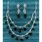 Double Layer Black Gem Necklace Set with Dangling Earrings