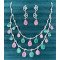 Two-Layer CZ Necklace Set with Teardrop Color Stones – Green, Pink, 