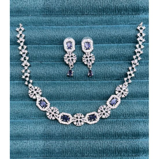 Timeless American Diamond Necklace Set with Rectangle Stones & Dangling Earrings