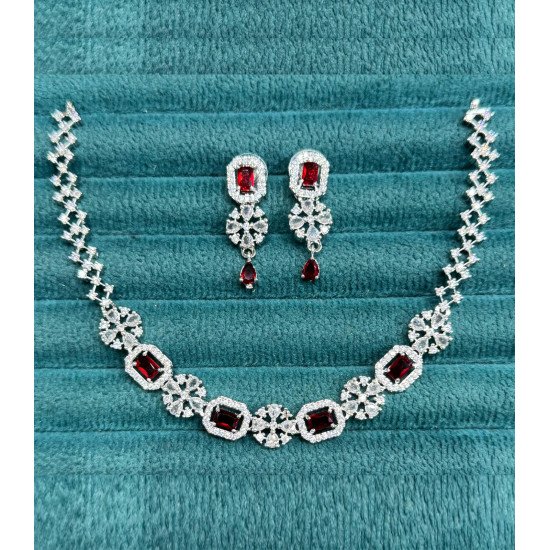 Rectangular CZ Stone Necklace with Earrings – Wedding Jewelry for Women