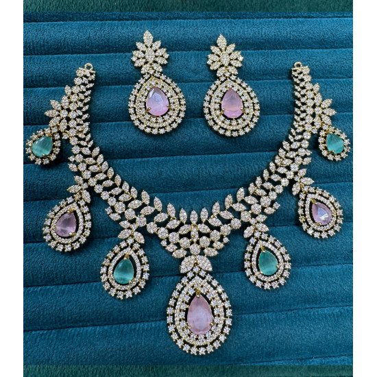 American Diamond Dual Color Necklace Set for Wedding & Party 