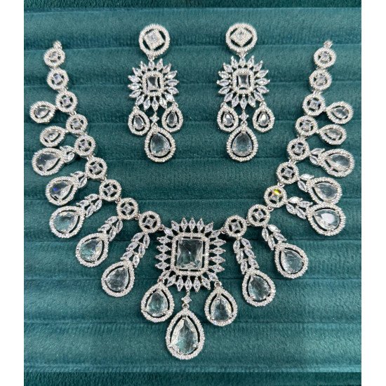 Regal Square Center CZ Necklace Set with Teardrop Embellishments