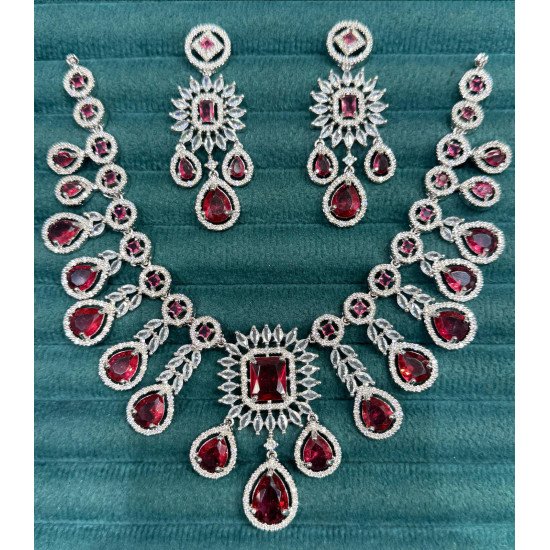 Statement Bridal Necklace Set Radiant Square Pendant with Teardrop Danglers