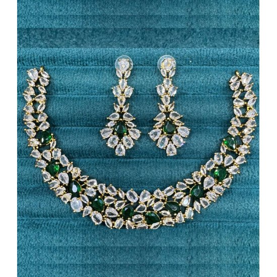 Teardrop CZ Necklace and Earrings Set – Silver Plated Wedding Jewelry for Women